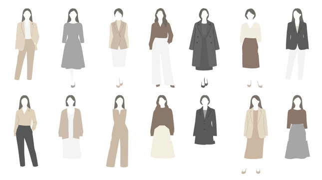 Flat Style Fashionable Business Women Outfits Vector Illustration