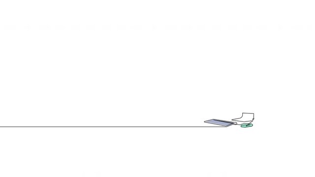 Continuous line desktop computer illustration on transparent background, alpha channel, 4K resolution, horizontal video element