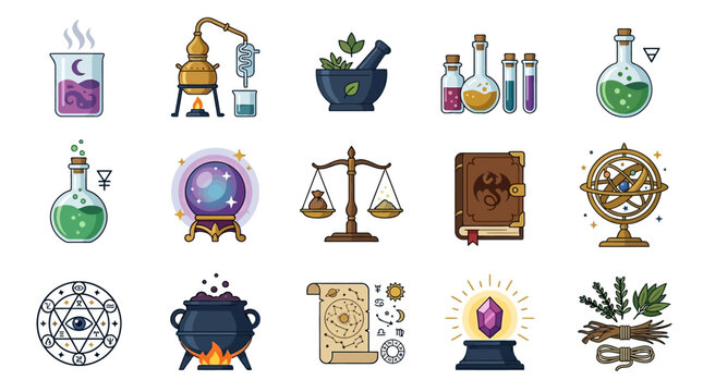 Magic Witchcraft Symbols Icons.