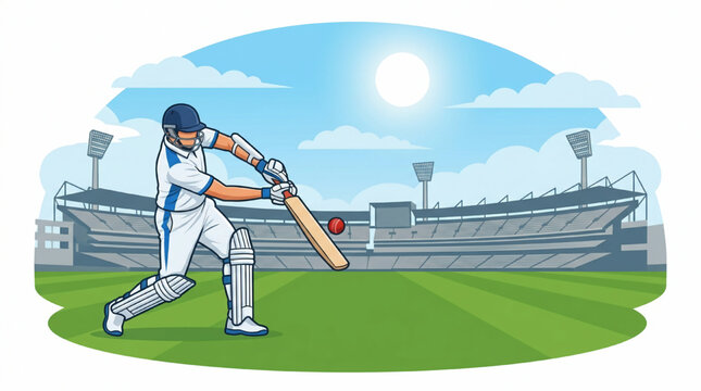 Cricket Batsman Playing a Shot Illustration
