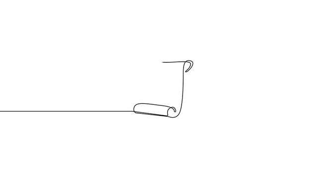 Continuous line scroll document icon on transparent background, alpha channel, 4K resolution, horizontal video element