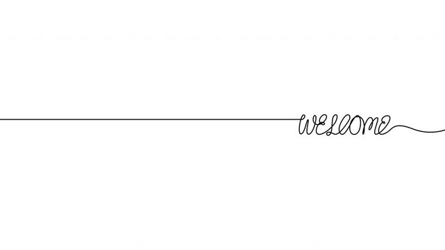 Continuous line welcome text animation on transparent background, alpha channel, 4K resolution, horizontal video element