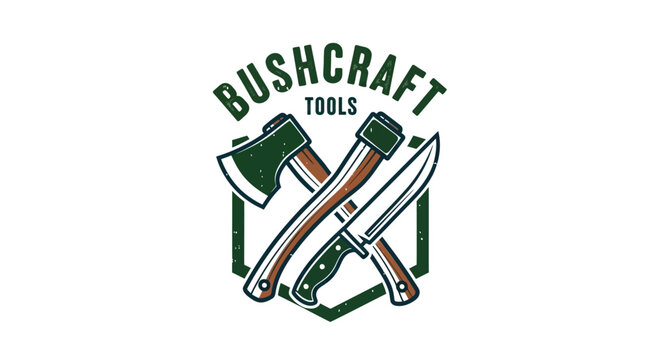 Bushcraft tools logo with axe knife.