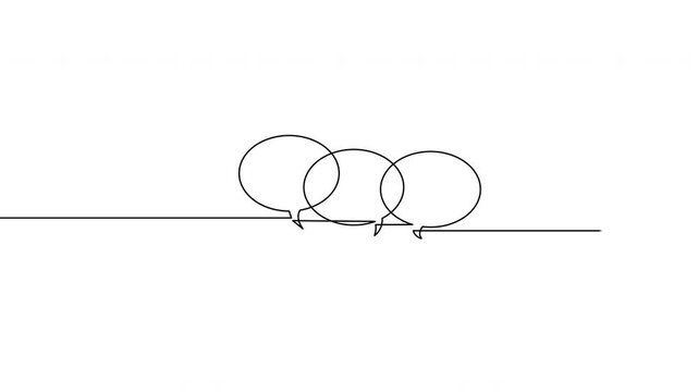 Continuous line overlapping chat bubbles animation on transparent background, alpha channel, 4K resolution, horizontal video element