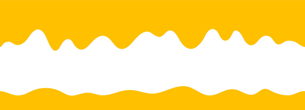 Melted cheese dripping background. Seamless horizontal yellow cheddar pattern with wavy border. Minimalist food design element isolated on white background.