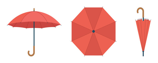 Modern Umbrella Set with Different Views Flat Style Vector Illustration © MDMARUF