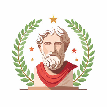 Bust of Ancient Greek Philosopher with Laurel Wreath and Stars