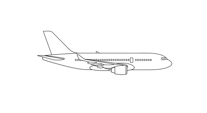 Modern Jetliner Outline, Side View - Airplane Vector Illustration