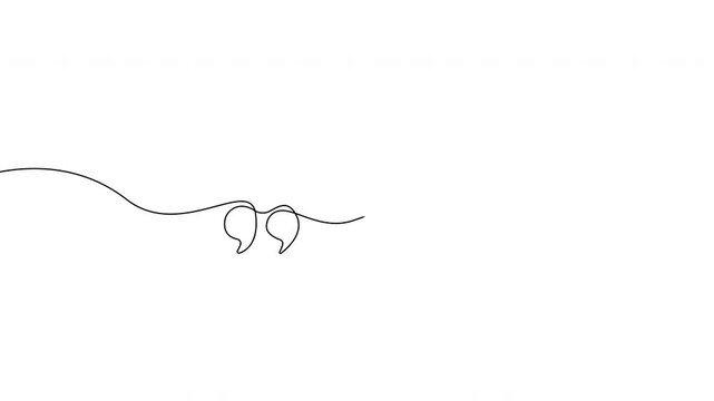 Continuous line quotation marks animation on transparent background, alpha channel, 4K resolution, horizontal video element