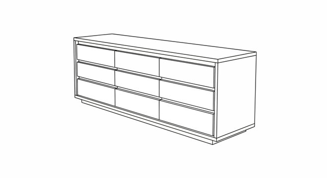 Modern dresser sketch, minimalist furniture design, line art illustration