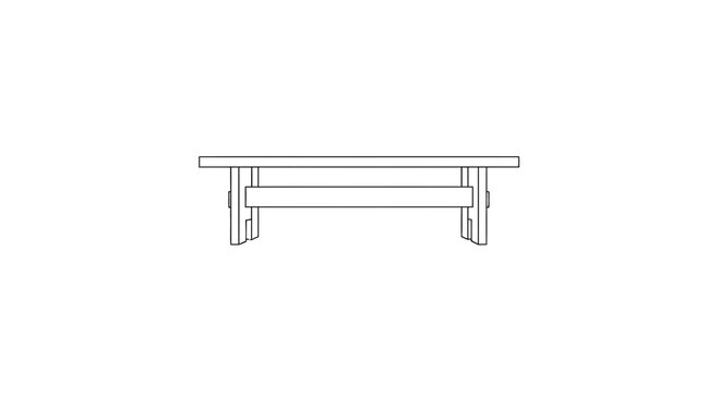 Simple wooden bench outline, minimalist design, isolated on white background.