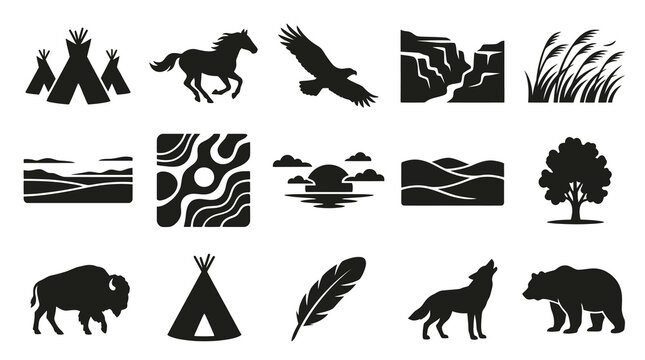 Western American Culture, Native Wildlife  Nature Solid Glyph Icons Set
