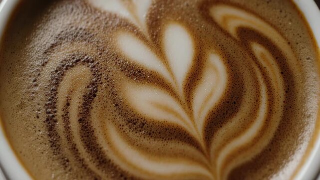 Close-up of latte art design on coffee beverage