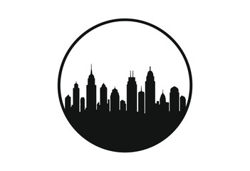 Obraz premium Vector illustration of city circle skyline, new york city circle skyline silhouette, city circle building silhouette.