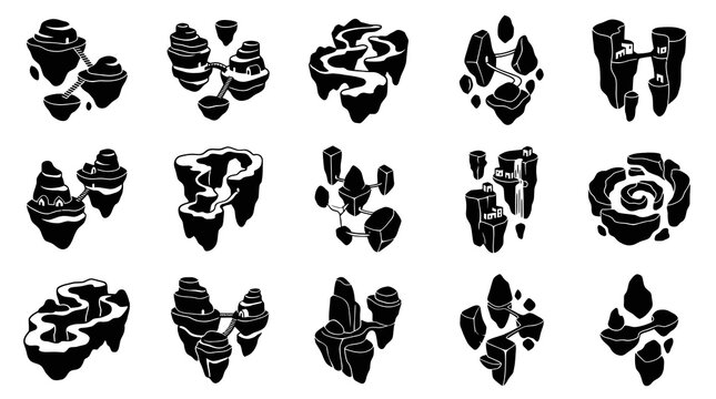 Black and White Flying Islands Vector Set - Fantasy Game Art