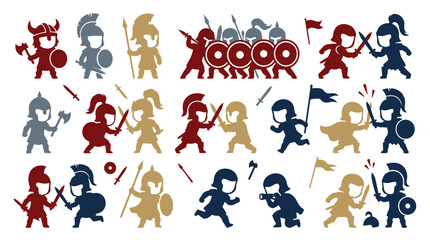 Fototapeta premium Flat Cartoon Historical and Fantasy Warfare Warrior Characters Vector Illustration