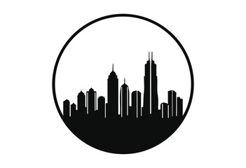 Obraz premium Vector illustration of city circle skyline, new york city circle skyline silhouette, city circle building silhouette.