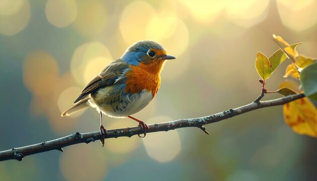European Robin perched on a branch in a natural setting.