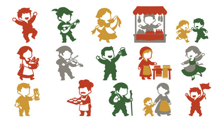 Naklejka premium Traditional European Folk Characters Flat Vector Illustrations for Festivals and Stories