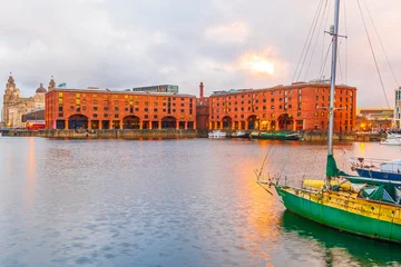 Historic red brick  dock at night with old warehouses in downtown  Liverpool © f11photo