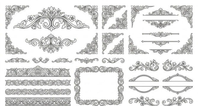 Vintage floral ornamental vector set elegant victorian decorative elements for monograms frames invitations isolated on white