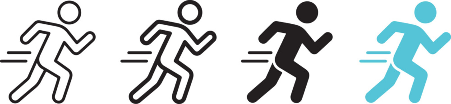 Set of human running man icons in different graphic styles