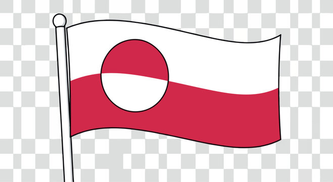 Playful waving flag illustration on a silver pole featuring a red flag design with a white circular emblem
