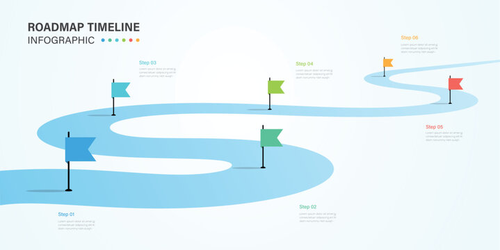Modern milestone diagram with road winding infographic with 5 step. Infographic template for business presentation slide.