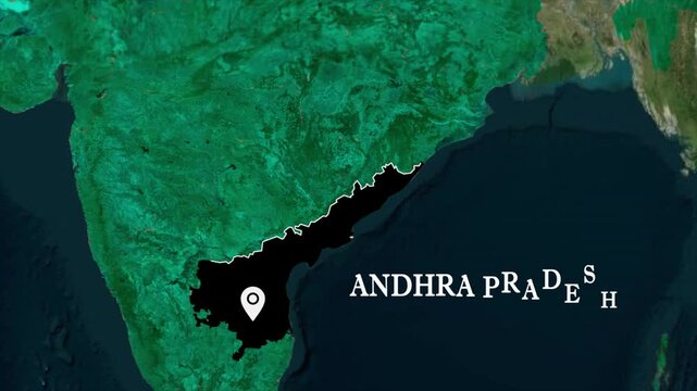 Andhra Pradesh map highlighted animation video. State location marked on India map with glowing outline and modern geographic style 4K.