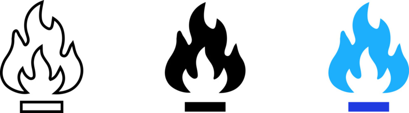 Fire icon set representing heat, energy, and danger.