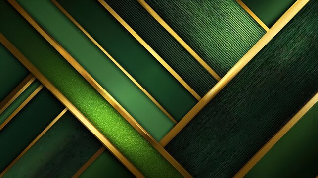 Geometric Emerald Luxury: A close-up view unveils a luxurious abstract design, where emerald green planes intersect with gleaming gold accents, exuding sophistication and opulence.