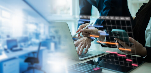 Business people professional using tablet with digital workflow interface,representing project planning,schedule plan,task management process optimization and corporate strategy implementation concept © Zerofukuman