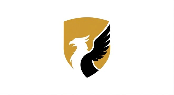 Minimalist Stylized Mythical Griffin Creature Emblem Design with Shield