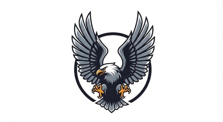 Obraz premium Dynamic Illustration of a Fierce Eagle with Wings Spread Wide in a Protective Emblem