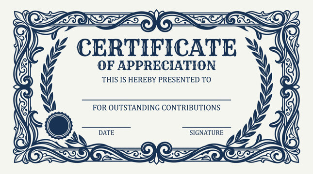 Certificate of Appreciation Template with Ornate Border