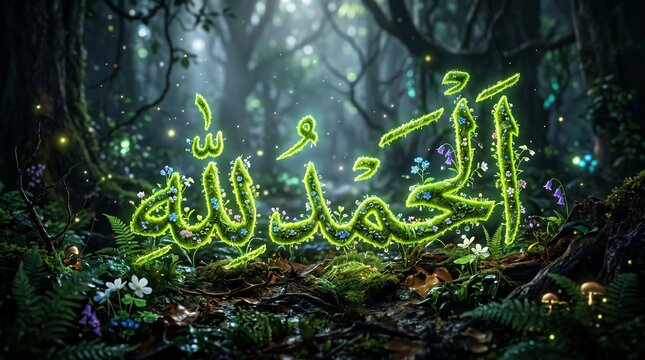 Bioluminescent Forest Moss Calligraphy Alhamdulillah