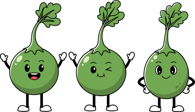 Cute Green Sprout Characters Set with Smiling, Winking, and Happy Poses for Fun, Playful, and Nature-Inspired Designs