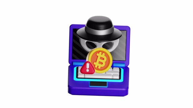Hacker symbol on a laptop with a bitcoin icon. Perfect for cybersecurity concepts, bitcoin cryptocurrency, hackers and technologythemed designs.