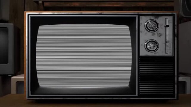 old retro tv with bright static screen