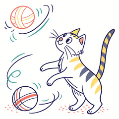 Cat playing with balls of yarn. © MstMonwara