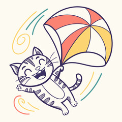 Fototapeta premium A cute cat skydiving with a parachute and windy lines.