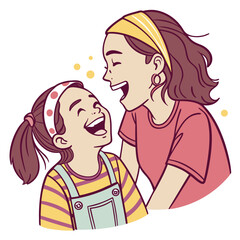 Fototapeta premium Woman and girl sharing a laugh wearing headbands.