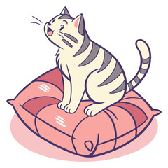 Cute cat sitting on pink pillow and singing. © MstMonwara