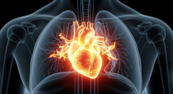 A radiant heart at the core of human anatomy