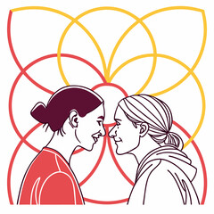 Profile portrait of two women looking at others. © Nasima