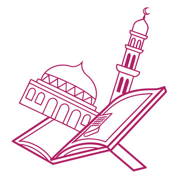 Islamic architecture and holy quran open book.