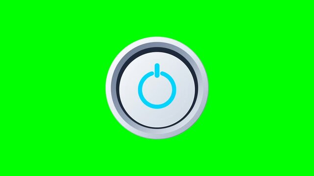 Power button with neon light activation on a green screen background