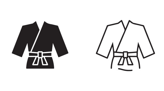 Martial Arts Uniforms Line Art with Belts Side by Side Minimalist Karate Taekwondo Judo Gi Illustration