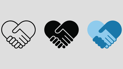 Love and support icon with handshake in heart shape. Symbol of care, trust and kindness. Ideal for charity projects, social support, relationships, teamwork concepts and community programs - stock gra © Taspriya