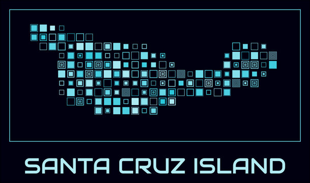 Santa Cruz Island digital style map. Large square dots on dark background. Dotted shape of the island. Vector map and title. Stylish vector illustration.